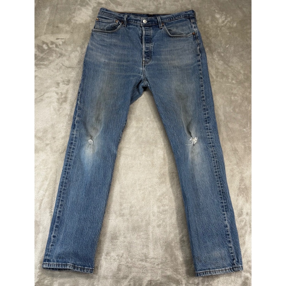 Levi's 501 Original Fit Jeans Mens 32x32 Blue Distressed Button Fly Straight
